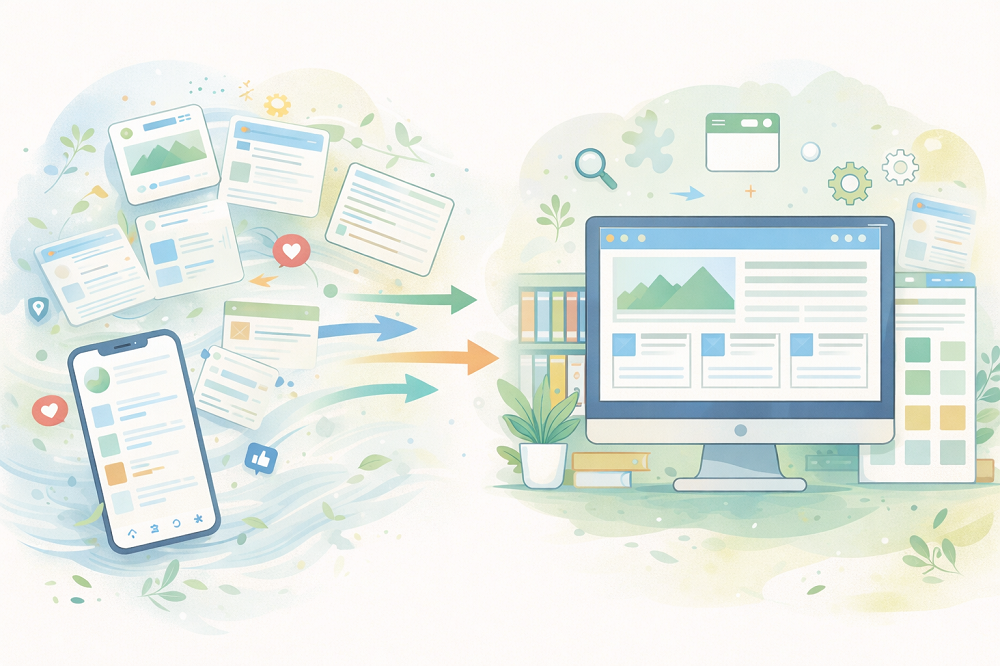 ホームページで情報を整理して伝えるイメージ