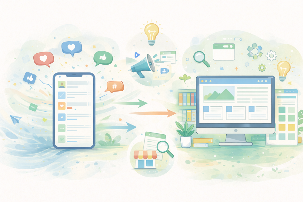 SNSとホームページを使い分けるイメージ