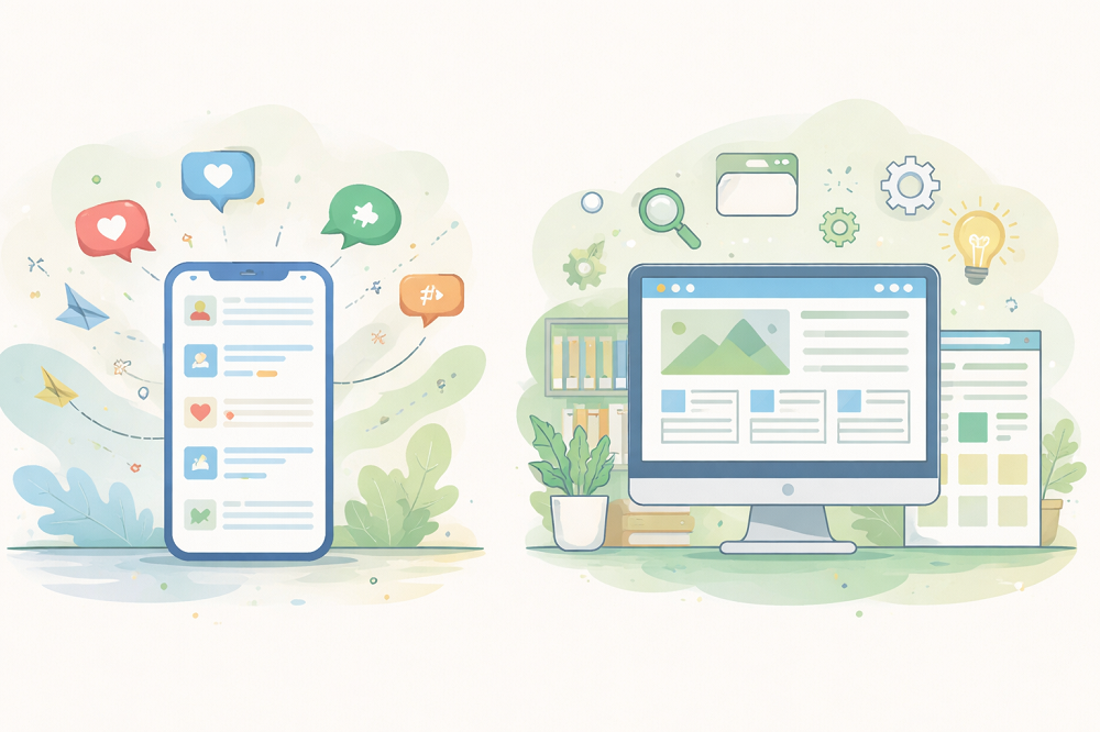SNSとホームページの違いのイメージ